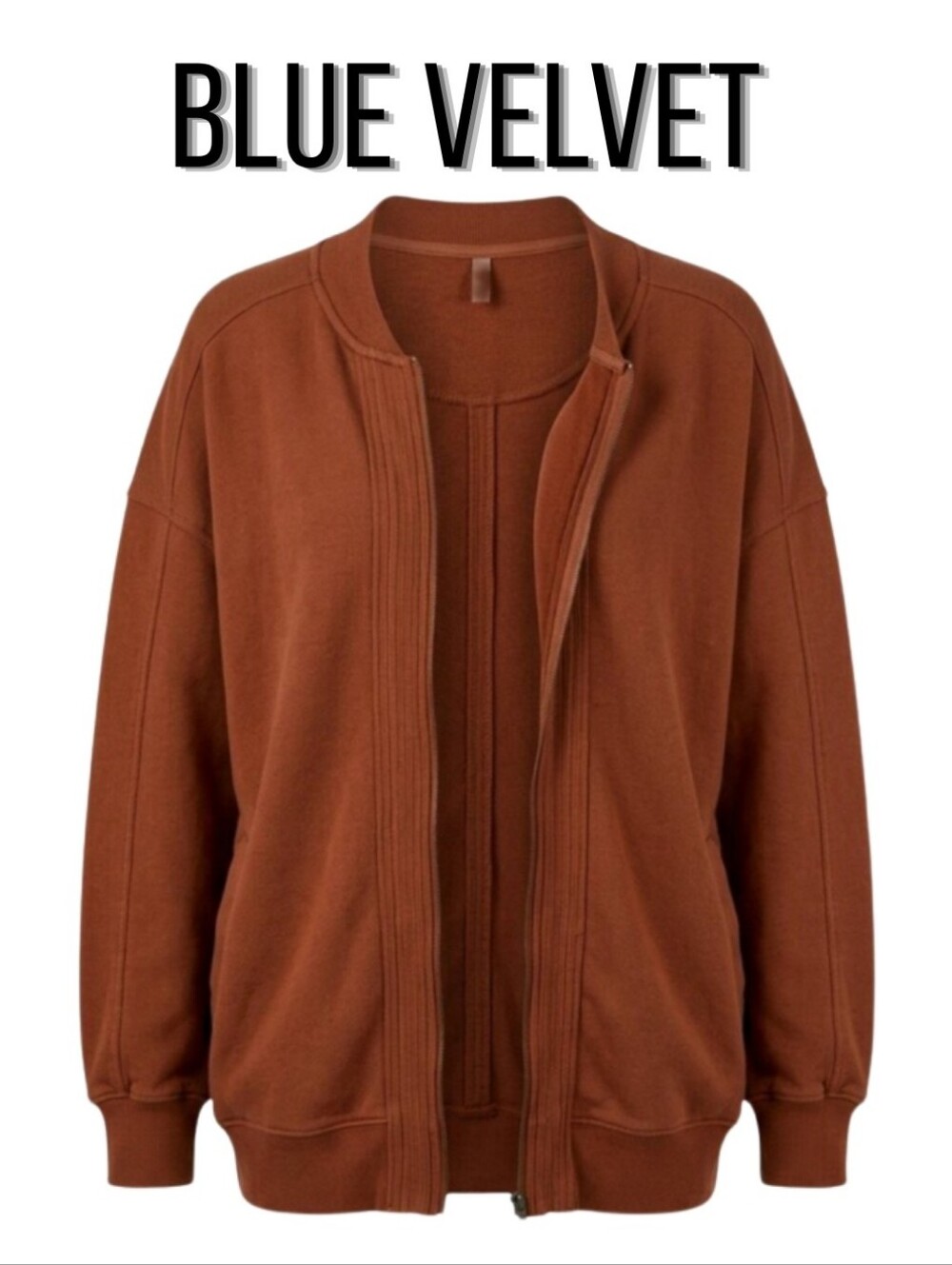 Cotton Blend Lightweight Zip Oversized Small Med Sweatshirt Jacket Ginger Brown - Picture 2 of 6